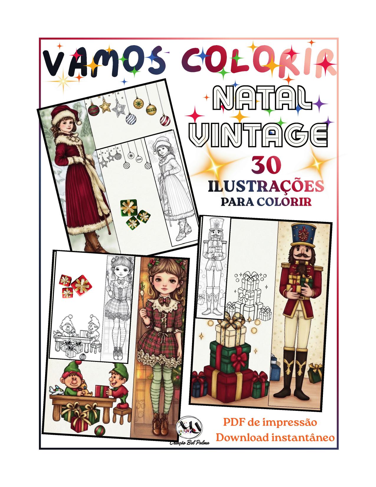 Capa do e-book de colorir Natal Vintage, da MDEDITORA