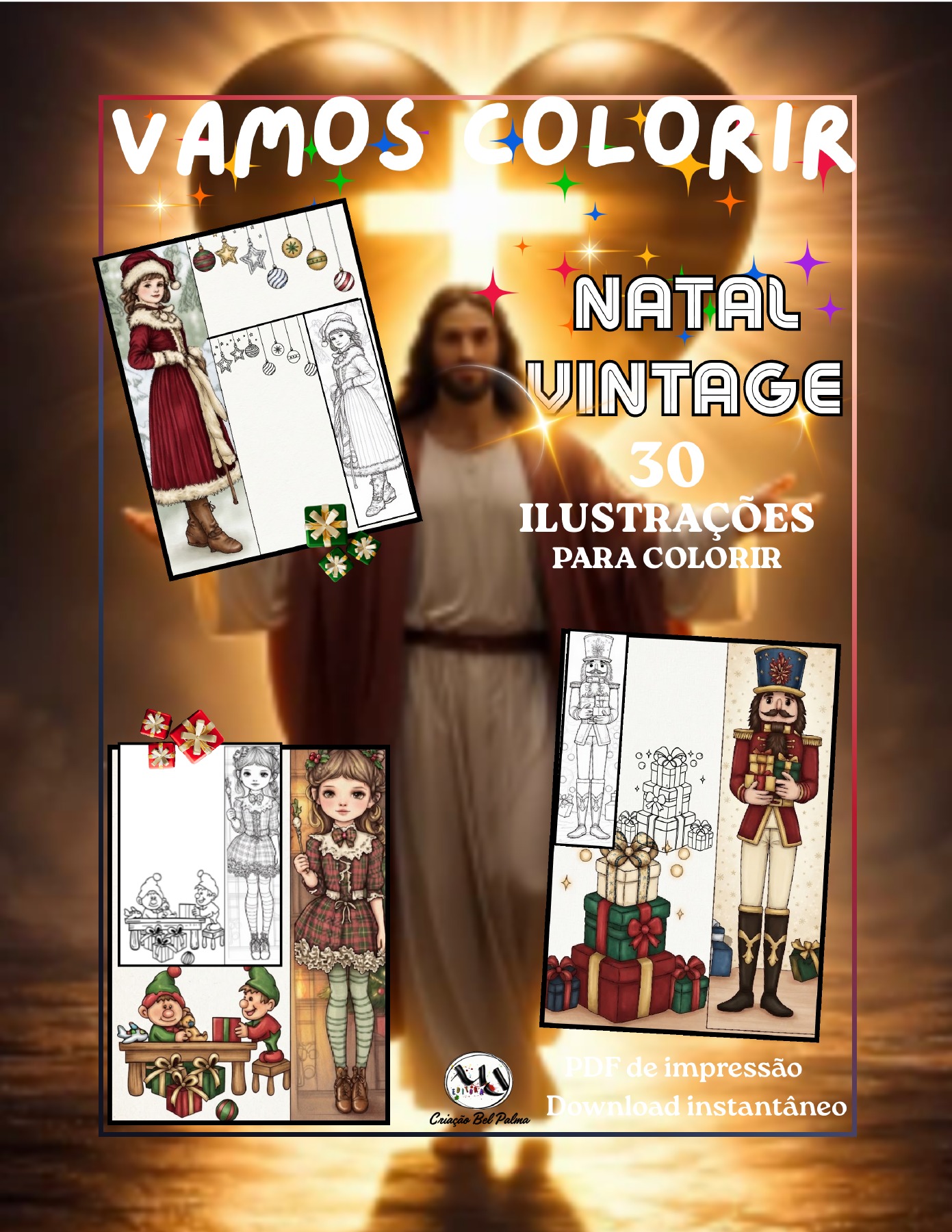 Capa do e-book de colorir Natal Vintage, da MDEDITORA