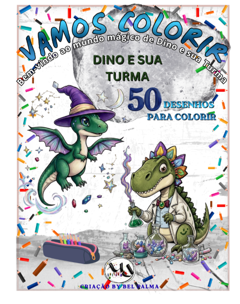 Capa do e-book de colorir Dino e Sua Turma, da MDEDITORA
