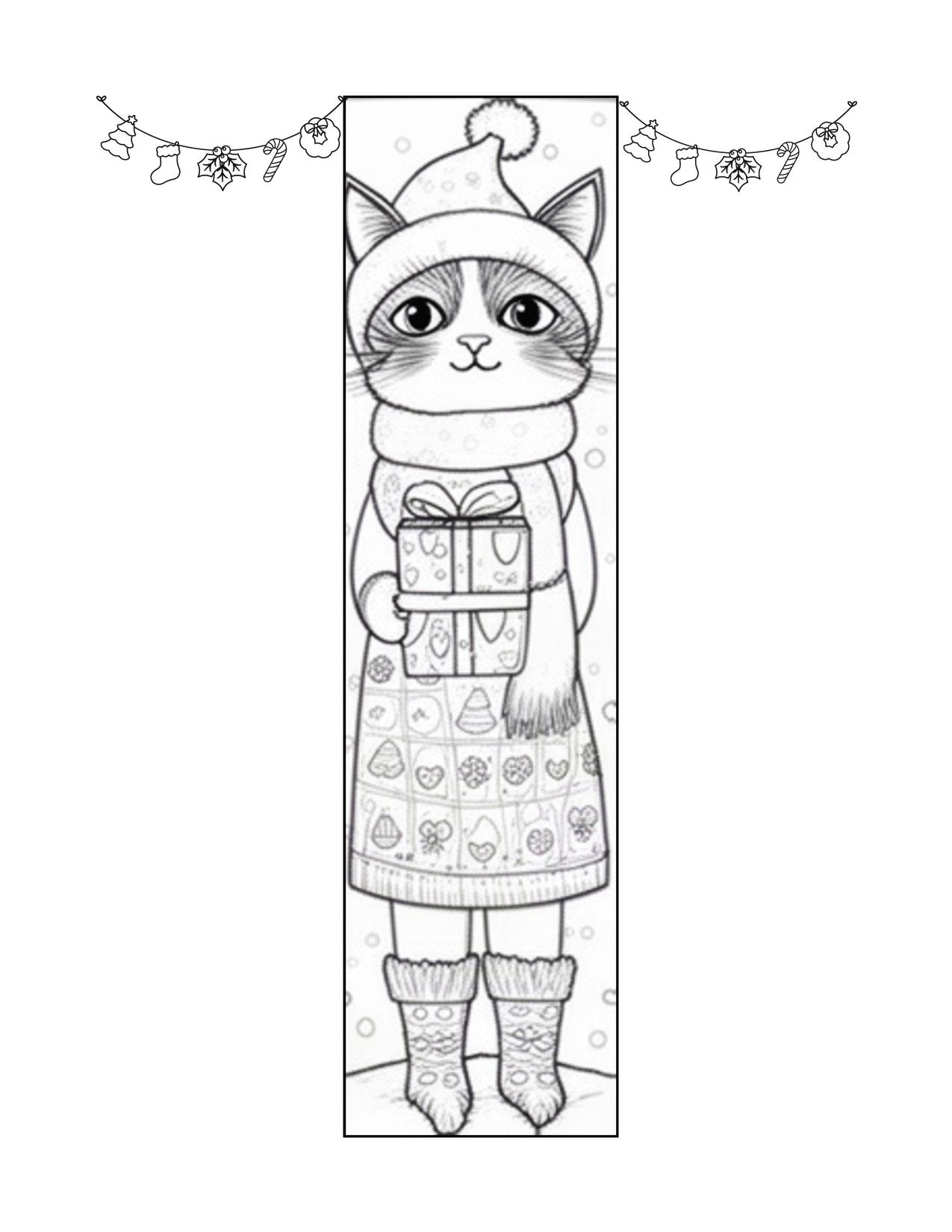 Página de exemplo para colorir do e-book Natal Felinos