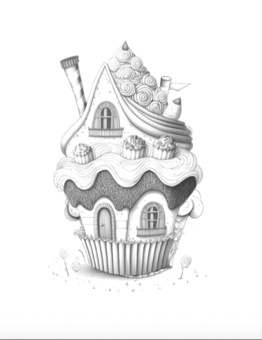 Página de exemplo para colorir do e-book Um Sonho de Cupcake