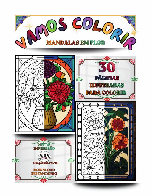 Capa do e-book de colorir Vitrais de Flores, da MDEDITORA