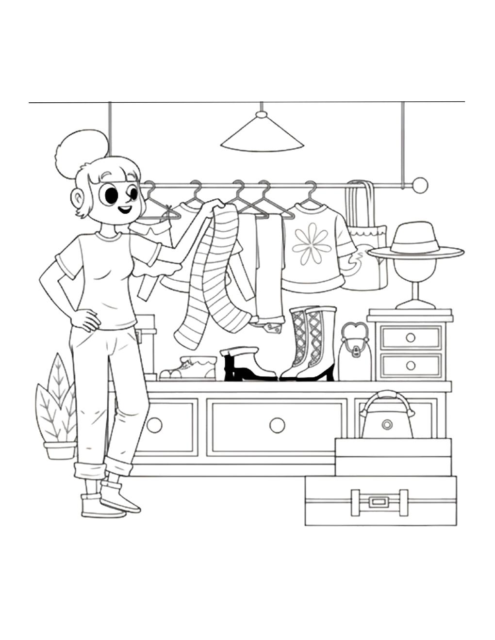 Página de exemplo para colorir do e-book Fashion KID's