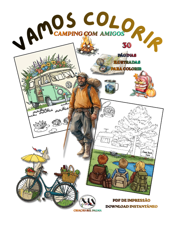 Capa do e-book de colorir Camping, da MDEDITORA
