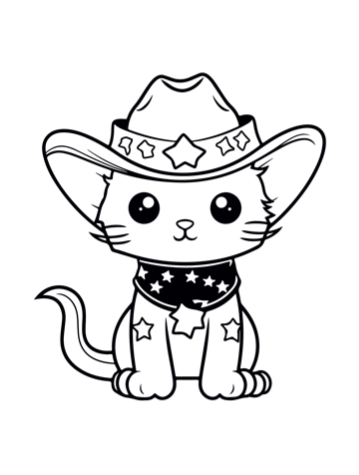 Ilustração para colorir de um gatinho com chapéu de cowboy