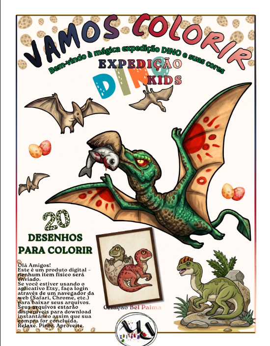 Capa do e-book de colorir Expedição Dino Kids, da MDEDITORA