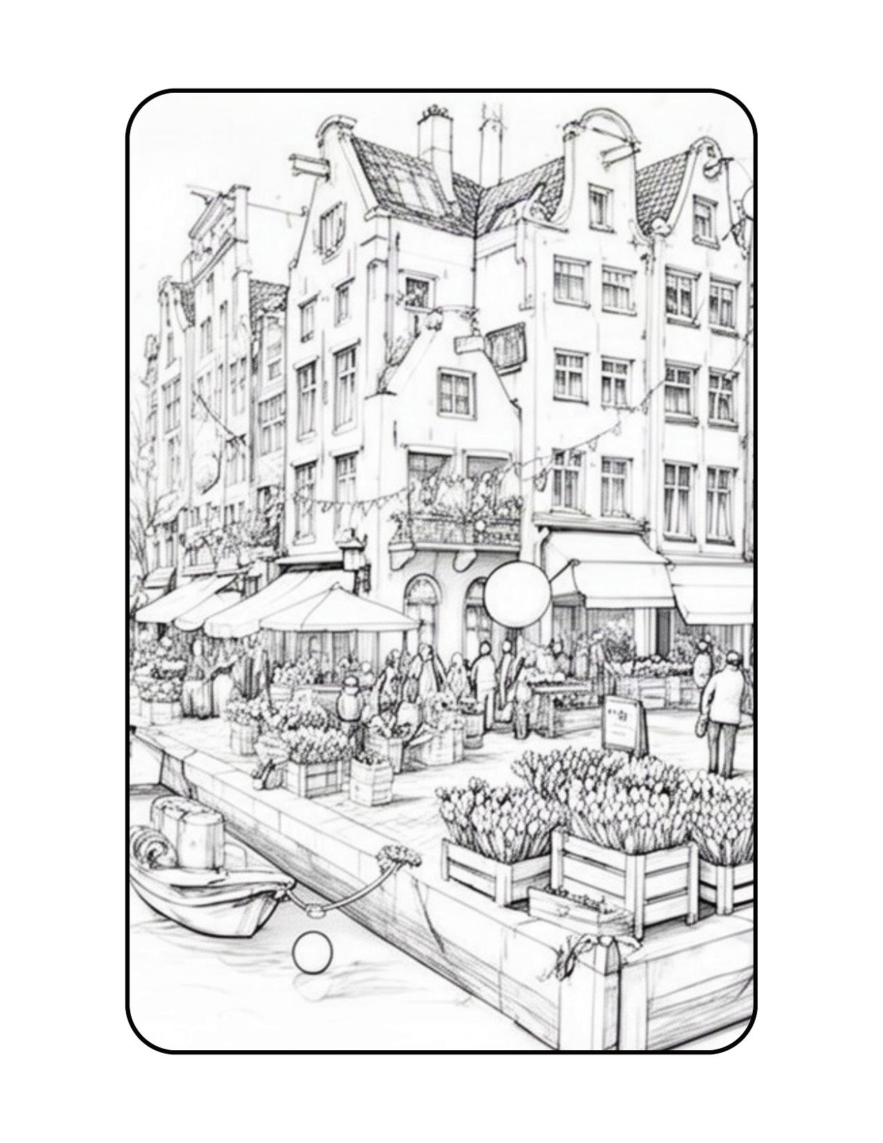 Página de exemplo para colorir do e-book Uma Tarde em Paris