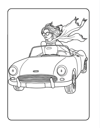 Página de exemplo para colorir do e-book Garotas Vintage