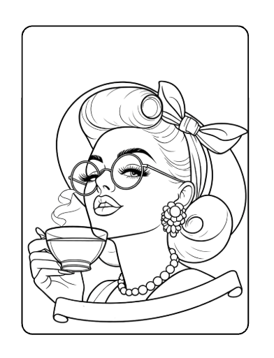 Página de exemplo para colorir do e-book Garotas Vintage