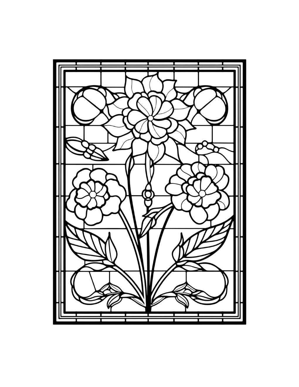 Página de exemplo para colorir do e-book Vitrais de Flores