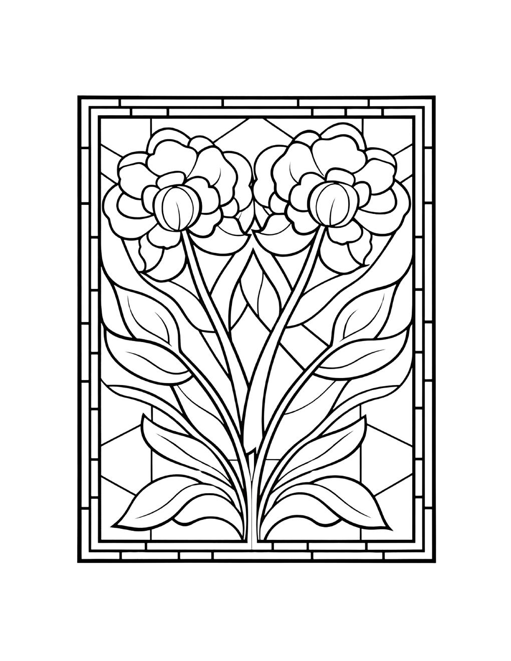 Página de exemplo para colorir do e-book Vitrais de Flores