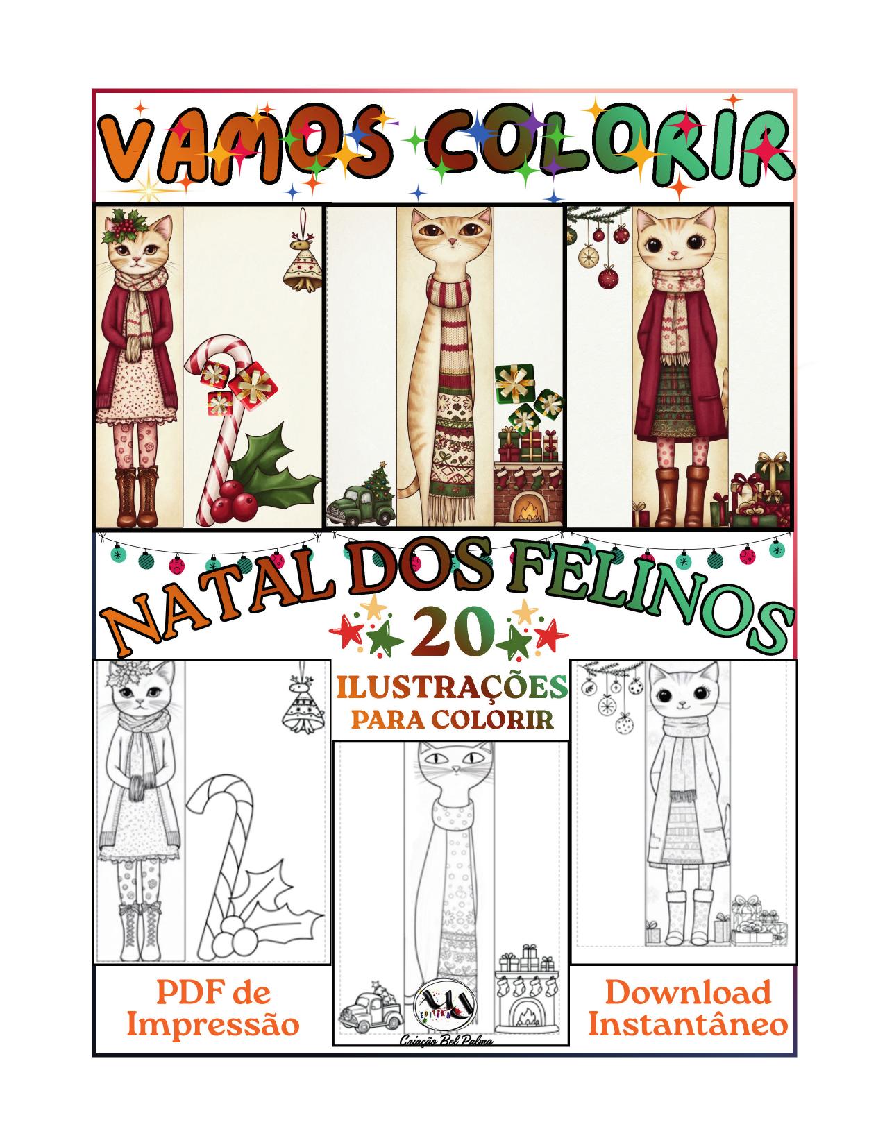 Capa do e-book de colorir Natal Felinos, da MDEDITORA