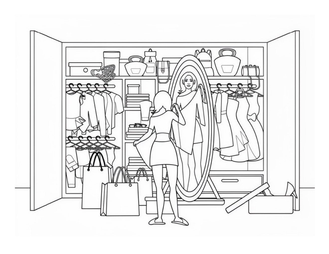 Página de exemplo para colorir do e-book Fashion KID's