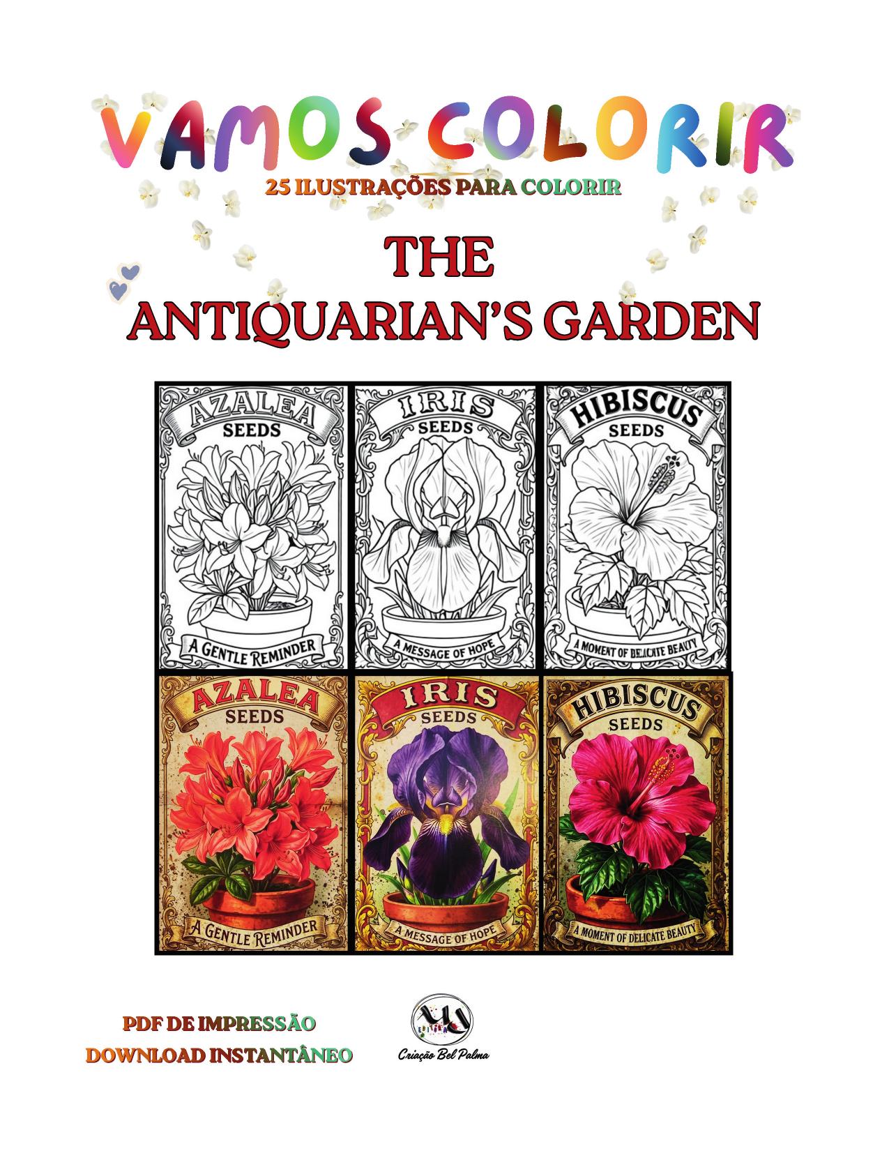 Capa do e-book de colorir The Antiquarian's Garden, da MDEDITORA
