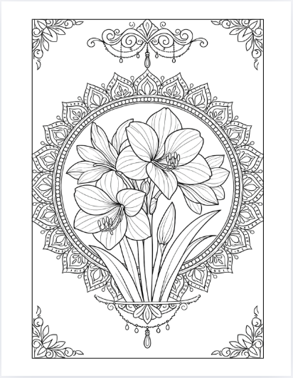 Página de exemplo para colorir do e-book Mandalas de Flores