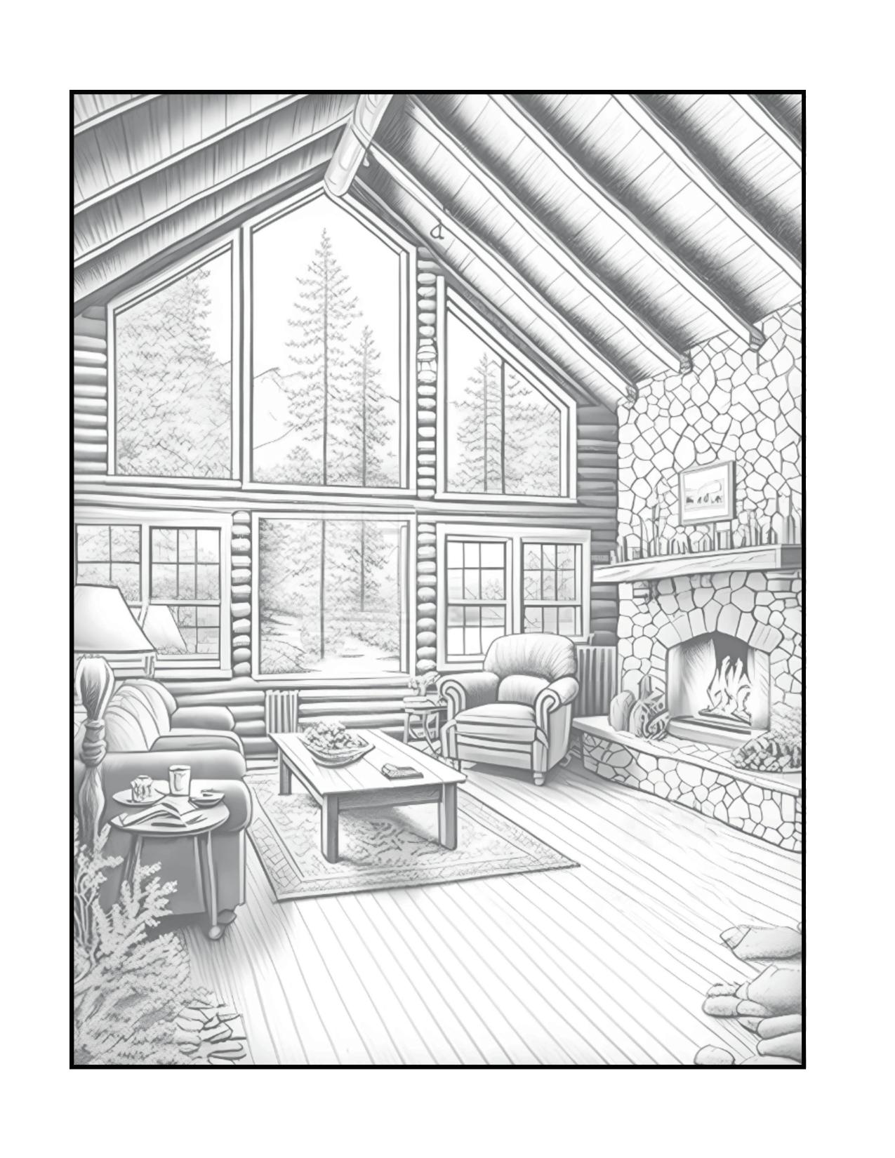 Página de exemplo para colorir do e-book Cabanas