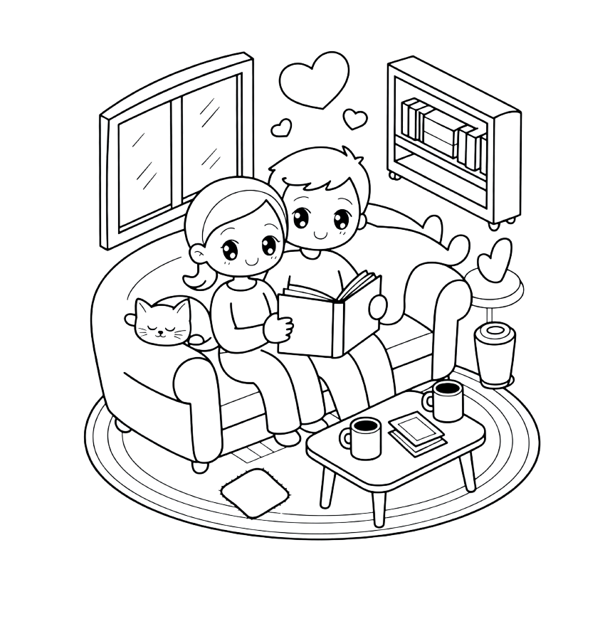 Página de exemplo para colorir do e-book No Meu Aconchego