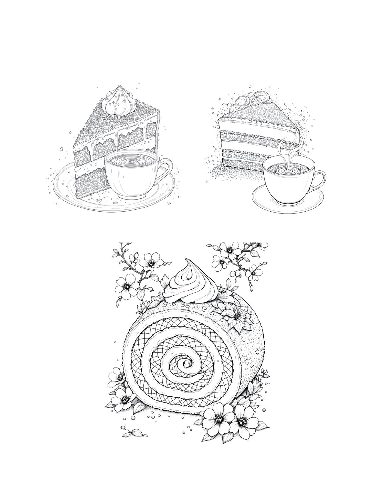 Página de exemplo para colorir do e-book Cakes: Traços e Sabores