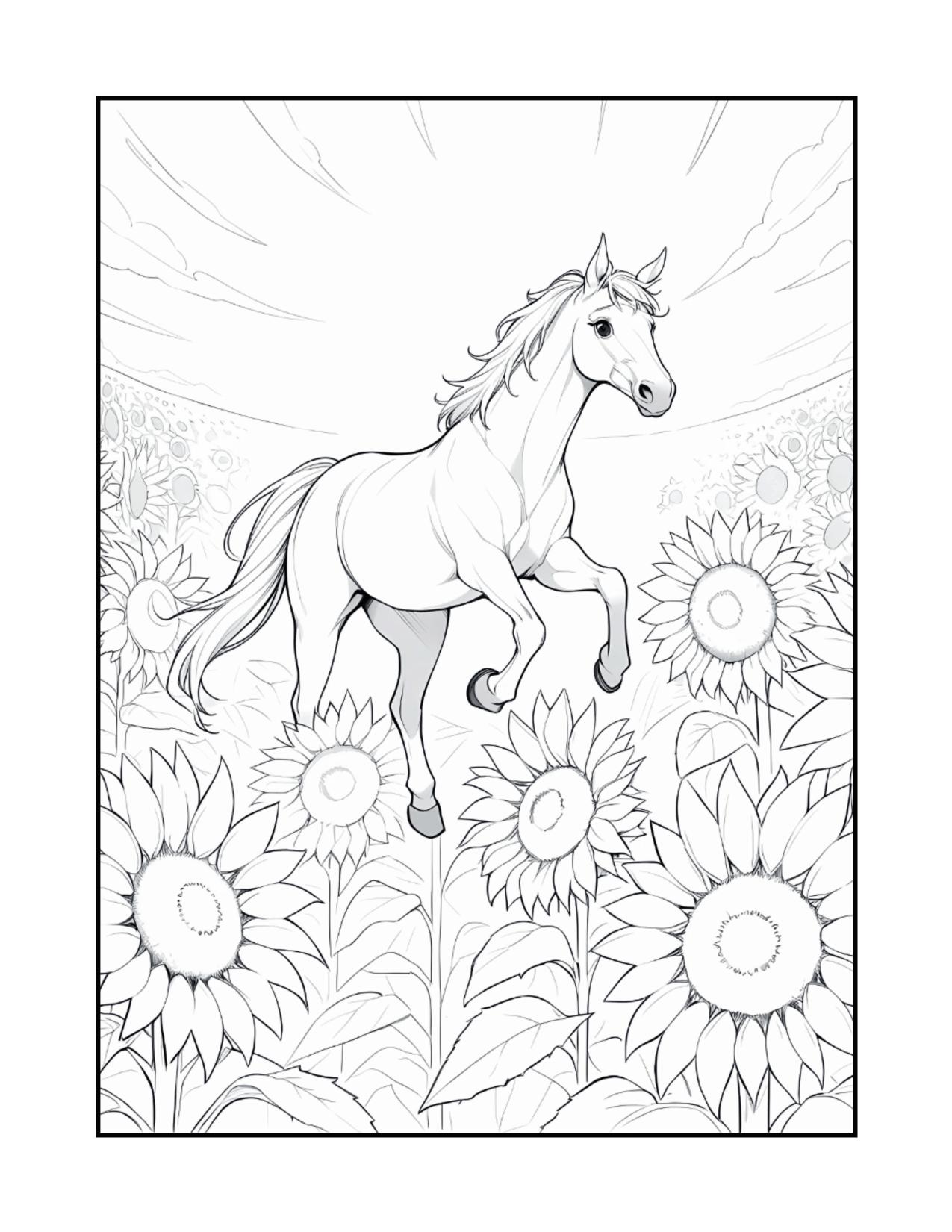 Página de exemplo para colorir do e-book Cavalos