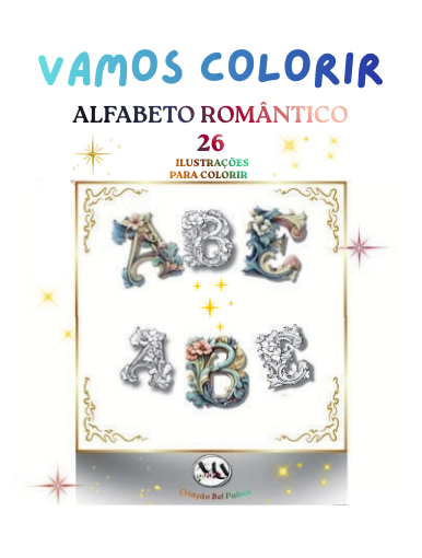 Capa do e-book de colorir Alfabeto Romântico, da MDEDITORA