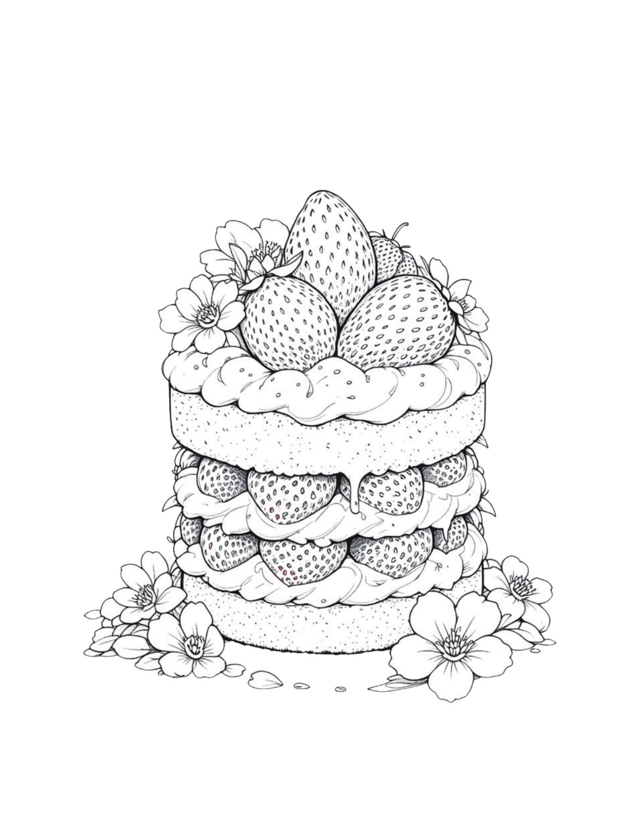 Página de exemplo para colorir do e-book Cakes: Traços e Sabores